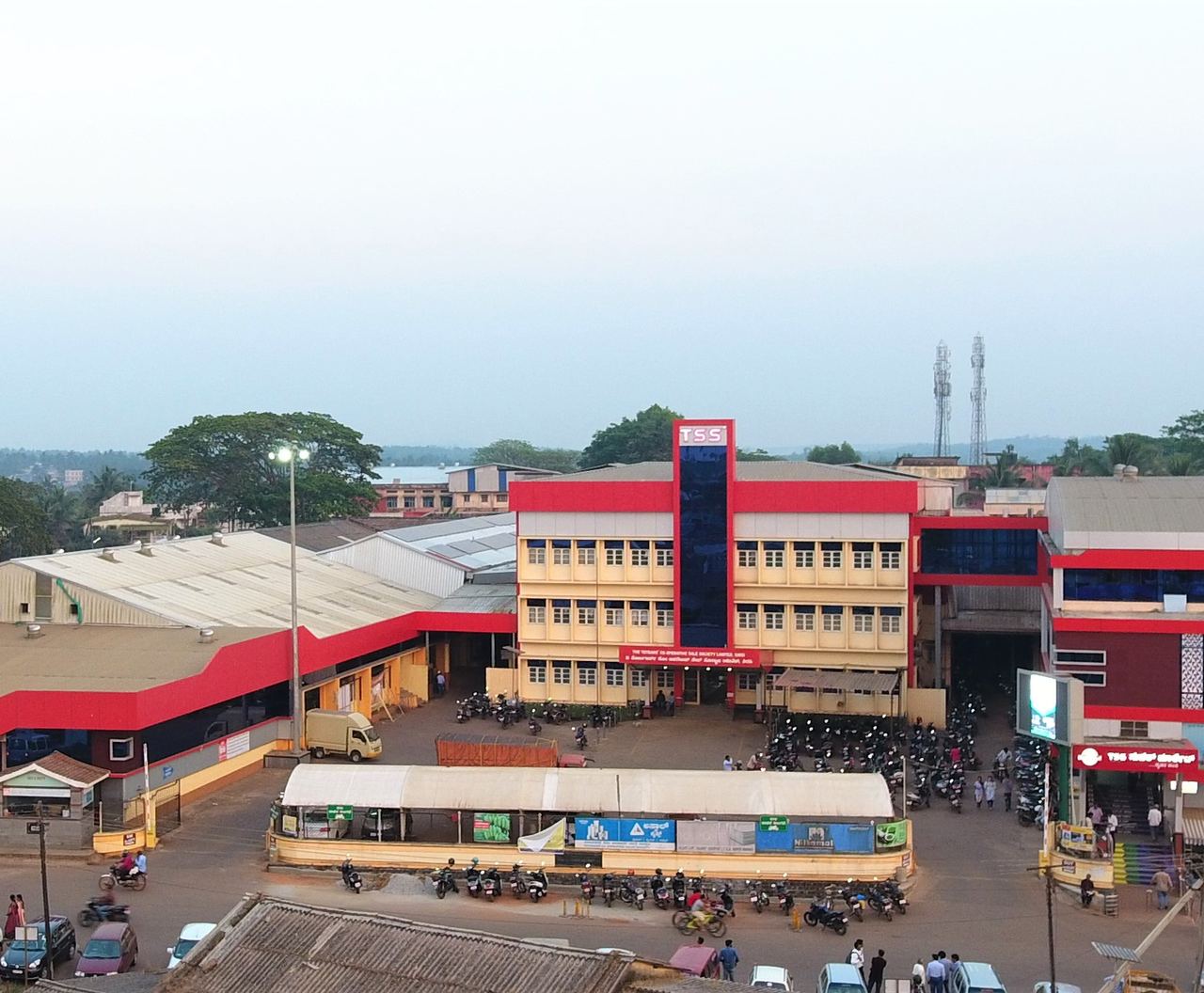 The TSS complex from the air — the agri market, the old block and the Super Market on one campus